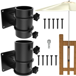 Fengone Heavy Duty Patio Umbrella Holder Flat Mount Umbrella Clamp Mount Bracket Stainless Steel Umbrella Deck Mount for Railing or Deck in Patio and Courtyard Fits Max OD 2"(2 Pcs, Black)