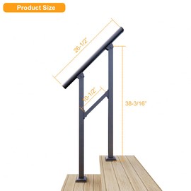 DIYHD 2 Step Handrail for Outdoor,Powder Coated Iron Stair Railing,Black Hand Rails for Indoor, Porch,Deck,1 Pack