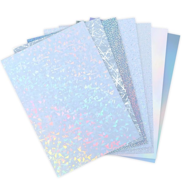 21 Hojas Adhesivo Holográfico Transparente,Papel Autoadhesivo Impermeable,Tamaño A4 Vinilo Autoadhesivo
