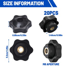 20 PCS 8 Star Knobs M8 Hexagon Threaded Through Hole Knobs 32mm Clamping Handle Tightening Screw Knob Thru Hole Star Knobs Nuts for Fixtures Workbenches Umbrella Base (M8, 20 Pack)