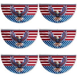 2 x 4Ft Eagle Patriotic American Fan Flags, American Patriotic Half Fan Bunting Flag, 4th of July Independence Day Decorations for Outdoor and Indoor (6)