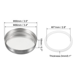 PATIKIL 86mm Wide Mouth Stainless Steel Mason Jar Lids, 1Set/3 Pack Canning Jars Caps with Silicone Sealing Ring for Kitchen Storage