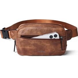 LATMAP 2L Fanny Packs Everywhere Belt Bag Small Fashion Crossbody Waist Pack Faux Leather Waterproof Sling Chest Bag For Women Trendy Brown