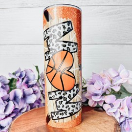 Basketball Mom Tumbler with Straw Lid for Women My Heart is On That Court Coach Sports Fan Gift 20 oz Drink Travel Cup from The Painted Pug