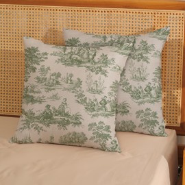 AGAYNA Sage Green French Country Pillow Covers 18x18 Vintage Beige Green Throw Pillows for Couch Retro Rustic Cottage Outdoor Pillowcase Farmhouse Decorative Cushion Case for Sofa Bed Decor Set of 2