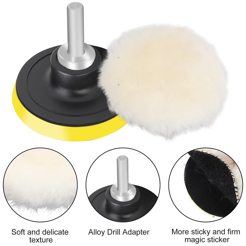 Linkstyle 7PCS 3inch Wool Polishing Buffing Pad, with Hook and