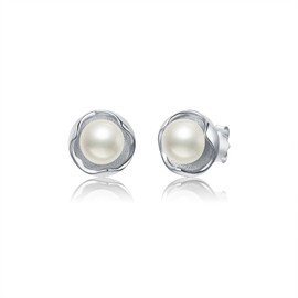 LibreLumos Pearl Stud Earrings for Women, 925 Sterling Silver Pearl Earrings, 6mm Freshwater Round Cultured Quality Pearl, Hypoallergenic Earrings, Jewelry Gifts for Women, Silver