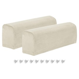 sourcing map 2Pcs Stretch Armrest Covers, Polyester Soft Couch Armchair Cover Non-Slip Chair Arm Rest Slipcovers for Sofa Recliner Twist Pins, Beige