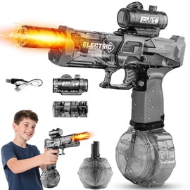 Electric Water Guns for Adults, Squirt Guns for Kids with Light Up and Large Capacity, Powerful Water Gun Up to 28-32FT Range for Summer Swimming Pool Party Beach Outdoor Activity (Black)