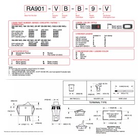 Carling Technologies RA901-VB-B-9-V Switch Rocker SPST 16A 250V Black