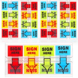 500Pcs Sign Here Stickers, Post Sign Here Stickers, Sign Post Here Flags, Sign Here Tab with Arrow Sign, Arrow Labels Stickers for Documents Notebooks Annotation Home Office School (4 Colors)