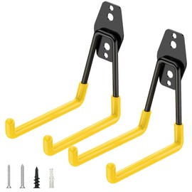 TICONN 2 Pack Heavy Duty Garage Hooks, Steel Utility Wall Storage Hooks, Wall Mount Hanger Organizer for Ladders, Bikes, Tools, Bulky Items (Medium, Yellow Square)