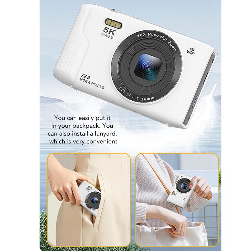 5K Digital Camera, WiFi 75MP Vlogging Cameras for YouTube, Compact