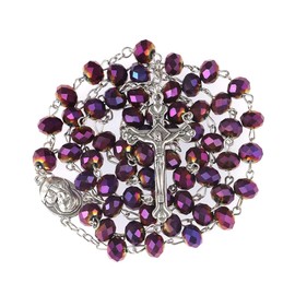 Rosary Beads Catholic for Women With Rosary Box, Purple Crystal Beads Rosary Necklace with Last Supper Vintage Jewelry Box, Anglican Prayer Beads Christian Gifts for Women Catholic Gifts