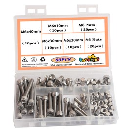 huruirui M6 Screws Set 304 Stainless Steel Screws and Nuts Set - Rustproof Machine Screws Assortment Kit Cylinder Screws Hexagon Socket Screws for 3D Model Project 80 Pieces