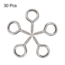uxcell 0.75" Small Screw Eye Hooks Self Tapping Screws Carbon Steel Screw-in Hanger Eye-Shape Ring Hooks Silver 30pcs