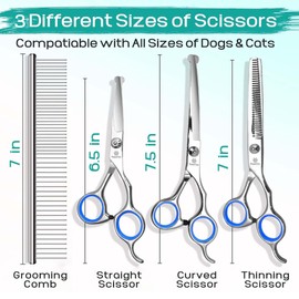Pawtrim Professional Pet Grooming Kit – 5 in 1 Dog Grooming Scissors Kit - Dog & Cat Grooming Supplies - Adjustable Screw Scissors, 4CR Stainless Steel Dog Clippers, Hair Thinning Shears, Rubber Grips