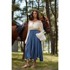 SCARLET DARKNESS Women's Medieval Skirt High Waist Maxi Skirt Irregular Hem Renaissance Skirt, darkblue, S