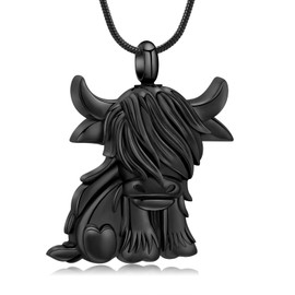 AIWENXI Highland Cattle Urn Necklace for Ashes Pendant Taurus Zodiac Keepsake Holder Ashes for Pet Human Bull Necklace Memorial Cremation Jewllery for Men Women