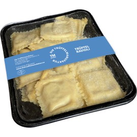 Die Trüffelmanufaktur - Feinkost Trüffel Ravioli mit 3,5 % echtem schwarzem Trüffel, vegetarische Trüffelravioli mit cremiger Frischkäse-Füllung, vorgegarte frische Teigtaschen, 250 g Packung