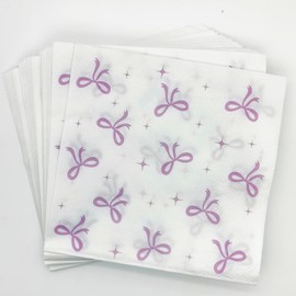 100Pcs Pink Bow Cocktail Napkins Conquette Birthday Decorations Napkins Pink Bow Dessert Napkins For Pink Bow Theme Bachelorette Bridal Baby Shower Bow Girl Birthday Party Decor (White)