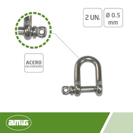 Amig - Pack of 2 Straight Shackles Model 30130 Stainless Steel U Shape and Threaded Bolts Perfect for Lifting or Pulling Heavy Items