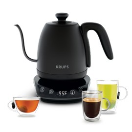 KRUPS Gooseneck Electric Kettle: 1L Stainless Steel, 1350W Fast Boiling, Boils 1 Cup in 80 Seconds, Temperature Control with 8 Presets, 60-Min Keep Warm, Precision Pour for Coffee and Tea