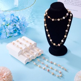 FASHEWELRY 3.28 Ft Natural Cultured Freshwater Pearl Beaded Chains Real 18K Gold Plated Pearl Chains for Permanent Jewelry Making with 1Pc Square Velvet Jewelry Bags