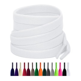 Puzeam 2 Pairs Flat Shoe Laces for Sneakers, (8mm Width) Replacement Shoe Laces for Casual Shoes, Sports Shoes, Trainers, pure white, 120