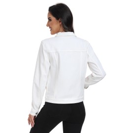 J.Corrine Women's Stretchy Denim Jacket Long Sleeve Vintage Basic Trendy Button Up Trucker Jean Jackets Dark White XL