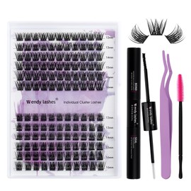 Individual Lashes Kit Cluster Lashes D Curl 0.07mm Mixed 12-16 Eyelash Extension Kit 60D/80D Wide Stem Lash Clusters Kit at Home(60D/80D-D-DIY Lash Extensions Kit)