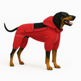 LOVELONGLONG Waterproof Dog Raincoat with Removable Hood – Outdoor Full Body Dog Jacket, Windproof Snowproof Shell Suit – All Season Pet Rain Gear Red L