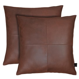 KUIRMODA Lambskin Leather Pillow Cover - Decorative Sofa Cushion Case - Throw Covers for Living Room & Bedroom, 22x22 Inches - SPN Brown Plain Pack of 2