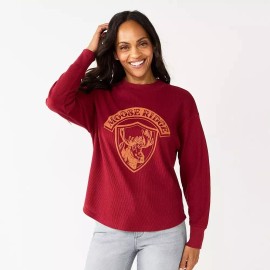 Sonoma Moose Ridge Long Sleeve Crew Neck Waffle-Knit Top - Red, Large #3660