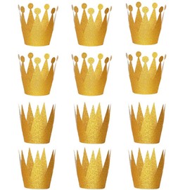 Gnognauq Set of 12 Crown Birthday Hats, Sparkling Children's Birthday Hat, Photography Prop, PVC, For Adults and Children, Princess, Crown Gold