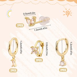 4 Pairs Gold Earring Set, Dainty Small Hoop Earring Kit Stacks Trendy Flower and Leaf Stud Earrings Dangle Huggie Hoop Diamond Cartilage Earrings Drop Jewelry Gift for Women Ladies Multipack