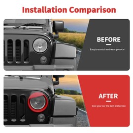 SQQP Front Light Headlight Cover, Angry Bird Style Bezels Trim Kit Fit for 2007-2018 Jeep Wrangler JK JKU(Red)