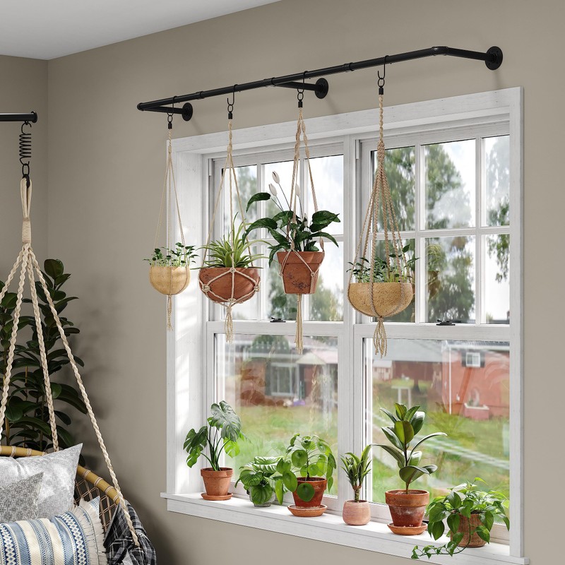 Crehomfy Industrial Pipe Clothes Rack with 3 S-shaped Hooks, 72’'L