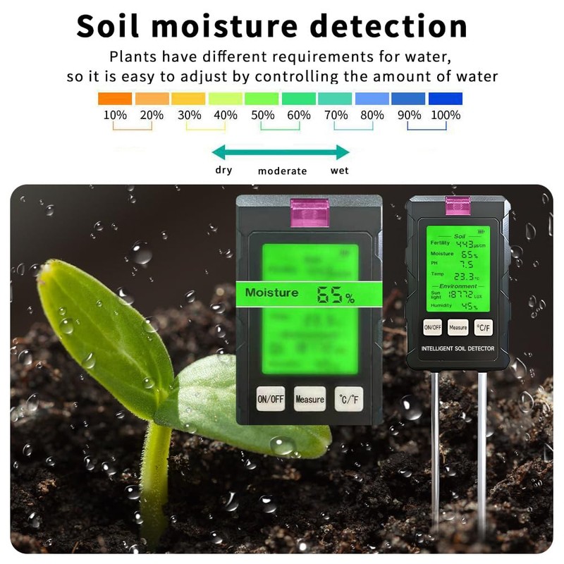 QUMOX 6-in-1 Soil Tester Meter with Rotatable Screen – Measures
