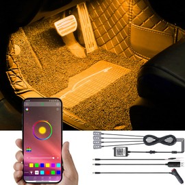 TABEN RGB Interior Ambient Light Kit, Improved Parallel Design, 4-Piece Set, 48-App Controller, Sync with Music Sound, Active Memory Function, Vehicle Lighting with Car Charger