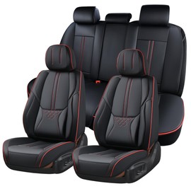 BWTJF Car Seat Covers Full Set, Auto Seat Covers 5 Pieces, Leatherette Automotive Vehicle Cushion Cover for Cars SUV Pick-up Truck, Universal Car Interior Accessories Airbag Compatible, (Black&Red)