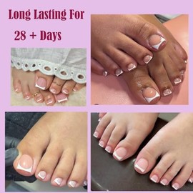 SWRITATSK Toe Nail Press Ons, French Tip Toe Press On Nails for Salon, 150pcs Square Pre-Designed Soft Gel Thick False Toenail Extension, French Nude Full Cover Acrylic for Home DIY 15 Sizes