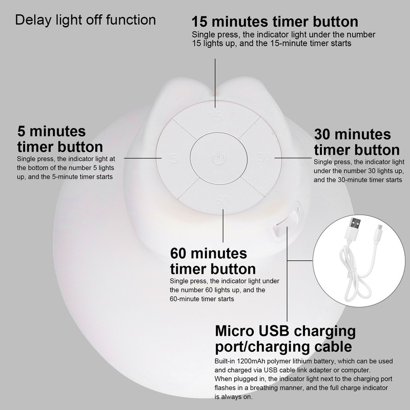Silicone Night Light USB Charging Touch Sensing Timing Bedside Lamp