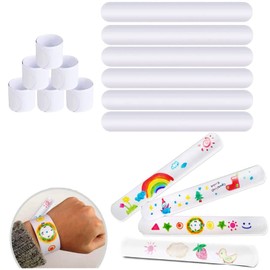 Uniticber White 36 PCS DIY, Kids Blank Slap Bracelets Bulk Craft Painting Vinyl Wristband for Party Favors