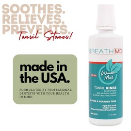 BreathMD - Natural Tonsil Stone Remover Rinse Mouthwash & Bad Breath Treatment - Dentist Formulated - Alcohol Free, Dye Free, Gluten Free - Wonder Mint Flavor - Made in USA