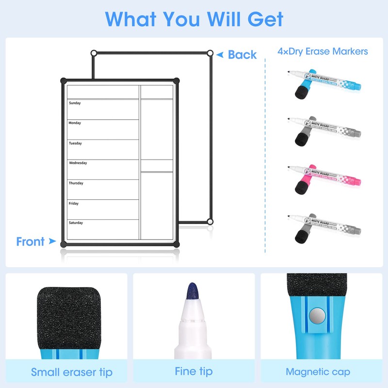 Weekly Calendar for Fridge,12×8” Magnetic Fridge Calendar Refrigerator Calendar, Weekly