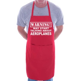 Print4U Warning May Talk About Aeroplanes Funny BBQ Novelty Cooking Apron Red