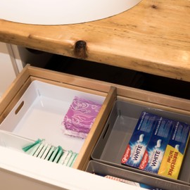 3 x Organiser Boxes, 6 cm High, Grey, 25 x 20 x 6 cm, 2.6 Litres, DIN A5 Organiser Basket, Drawer Organiser Box, Plastic Organiser System, Storage, Bathroom Basket, Cupboard, Desk