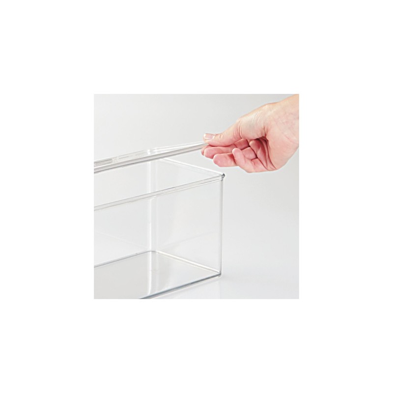 iDesign Plastic Stackable Hinged-Lid Storage Box for Kitchen, Bathroom, or