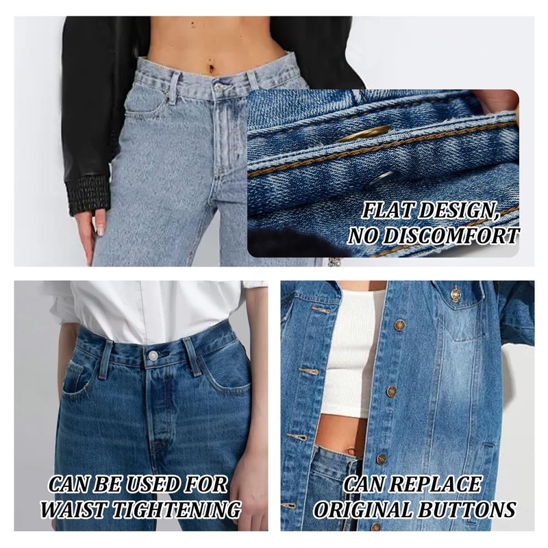 16 pcs Jeans Button Replacement, No Sewing/Tools Needed. Install by